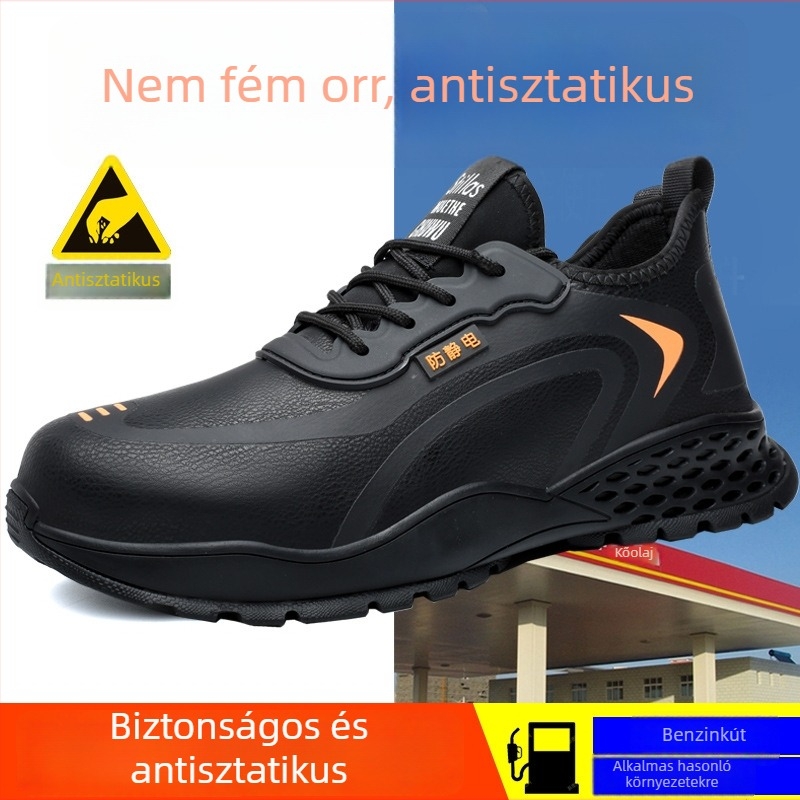 Antisztatikus védőcipő benzinkútra, gumitalppal, tavasz–ősz stílus, acélmentes orr