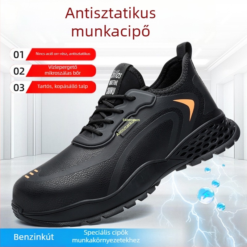 Antisztatikus védőcipő benzinkútra, gumitalppal, tavasz–ősz stílus, acélmentes orr