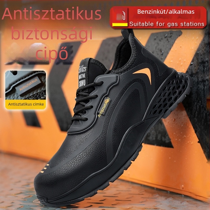 Antisztatikus védőcipő benzinkútra, gumitalppal, tavasz–ősz stílus, acélmentes orr