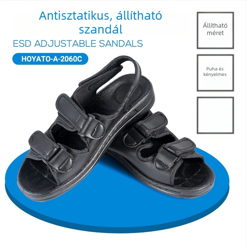 Antisztatikus állítható szandálok, könnyűek, csúszásmentes talppal, kopásálló talppal elektronikai műhelyben hosszú műszakokra