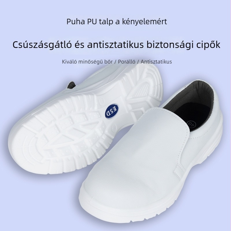 Antisztatikus acélorrú munkavédelmi cipő, ütés- és perforáció elleni védelemmel, PU vastag puha talppal, pormentes védőcipő