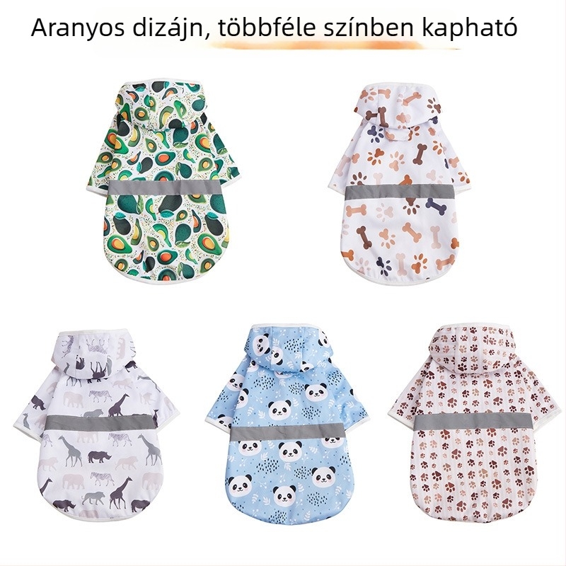 Kutyáknak készült esőkabát, cartoon nyomtatással és reflexiós csíkokkal, kapucnival, vízálló, kis- és közepes méretű kutyáknak