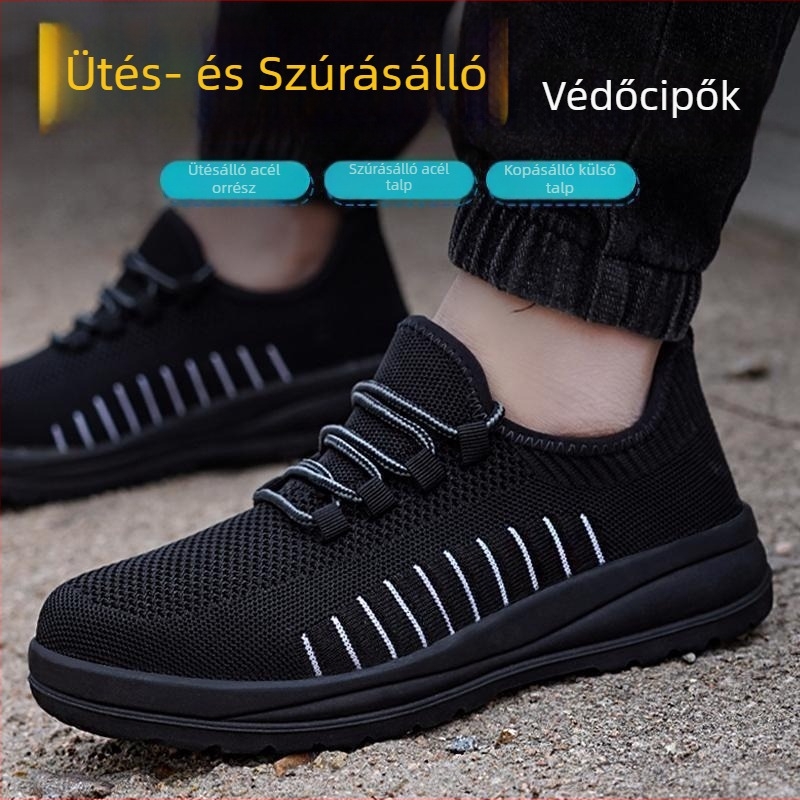 Férfi munkacipő, lélegző Fly-Knit hálós felsőrész, acél orrtővel, ütés- és perforációálló, szagtalanító és nedvességelvezető