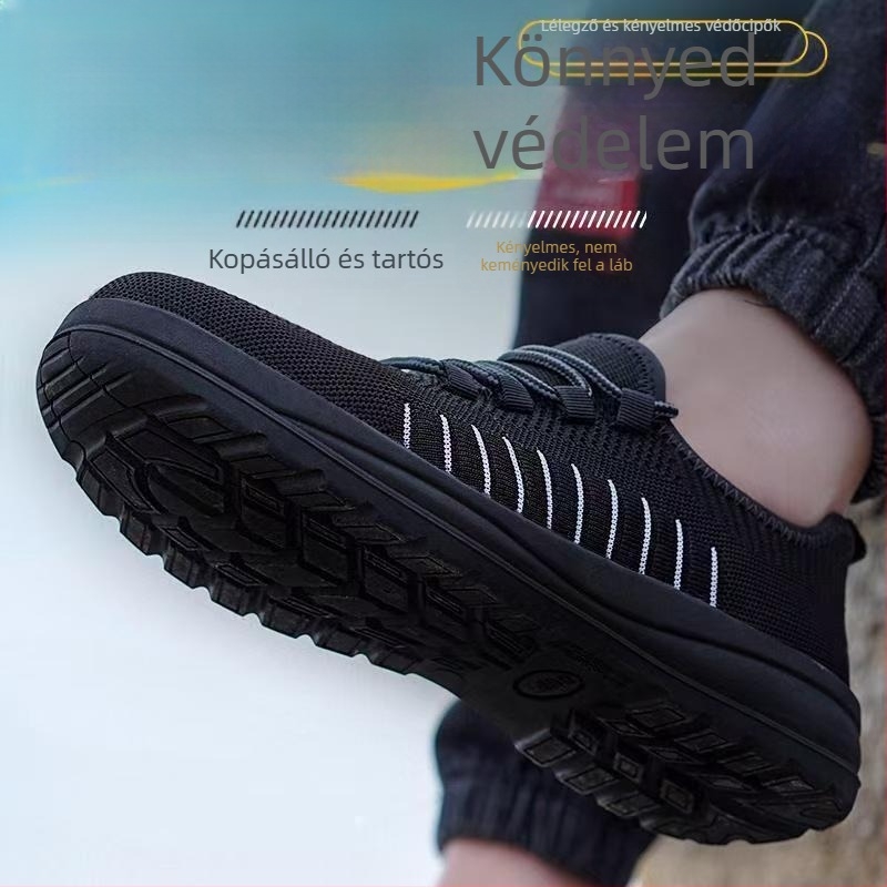 Férfi munkacipő, lélegző Fly-Knit hálós felsőrész, acél orrtővel, ütés- és perforációálló, szagtalanító és nedvességelvezető