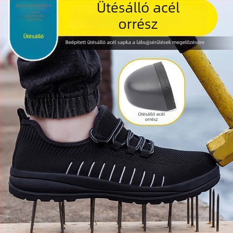 Férfi munkacipő, lélegző Fly-Knit hálós felsőrész, acél orrtővel, ütés- és perforációálló, szagtalanító és nedvességelvezető