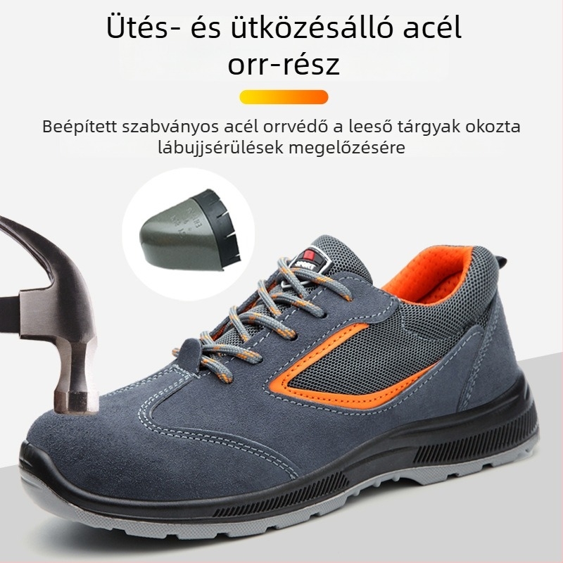 Férfi antisztatikus munkavédelmi cipő acélbetéttel, ütésálló, perforáció-ellenálló, csúszásálló, kopásálló, négy évszakos biztonsági cipő