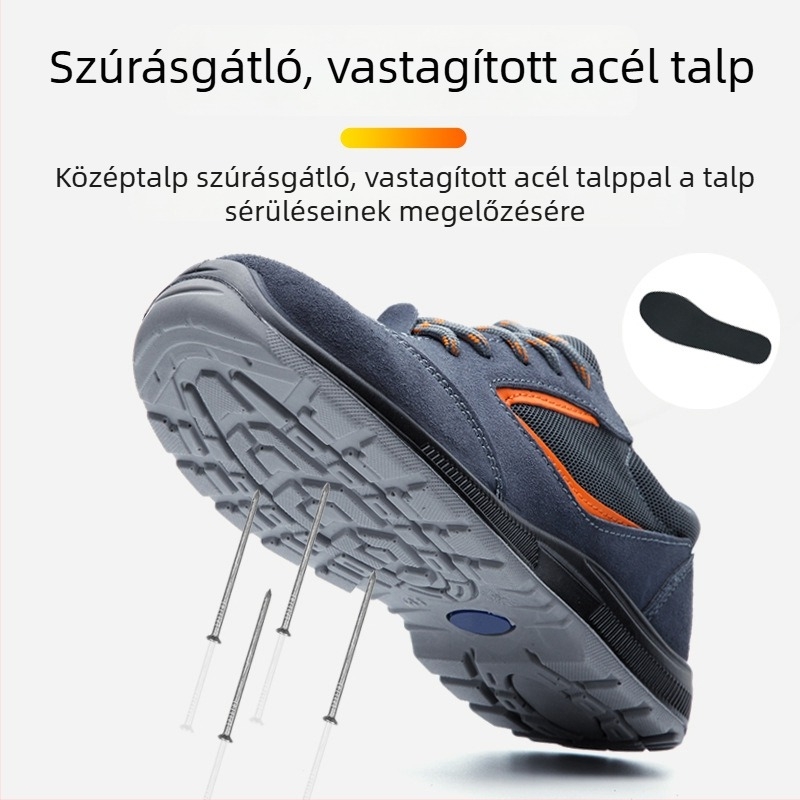 Férfi antisztatikus munkavédelmi cipő acélbetéttel, ütésálló, perforáció-ellenálló, csúszásálló, kopásálló, négy évszakos biztonsági cipő