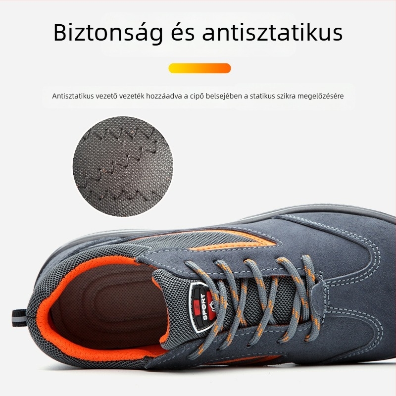 Férfi antisztatikus munkavédelmi cipő acélbetéttel, ütésálló, perforáció-ellenálló, csúszásálló, kopásálló, négy évszakos biztonsági cipő