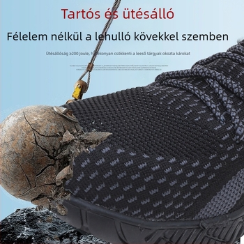 Férfi munkavédelmi cipő acélorrú orral, perforáció és ütés elleni védelemmel, hálós felsőrész, csúszásmentes gumitalp, lélegző