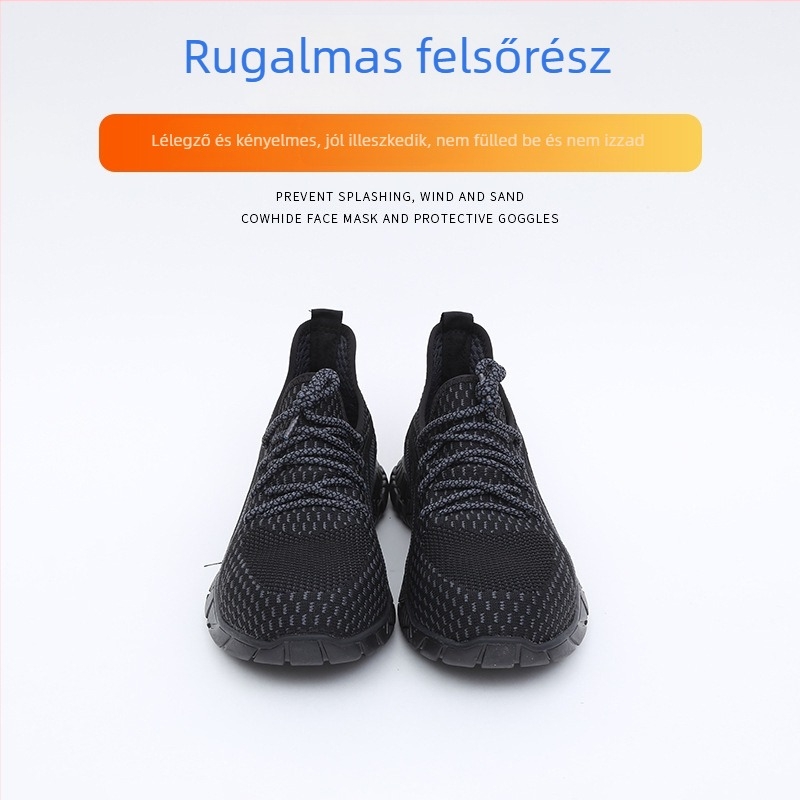 Férfi munkavédelmi cipő acélorrú orral, perforáció és ütés elleni védelemmel, hálós felsőrész, csúszásmentes gumitalp, lélegző
