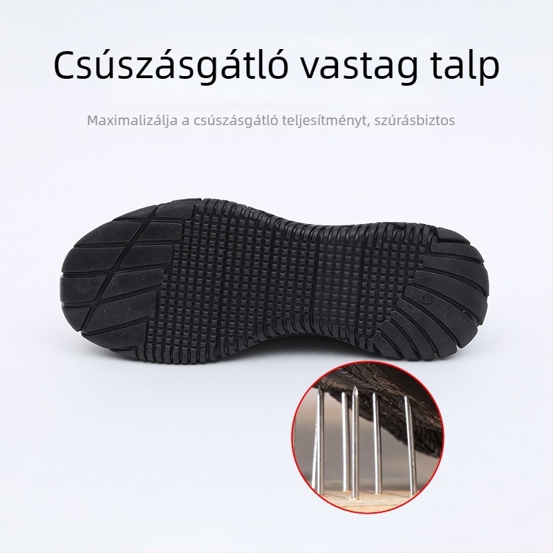 Férfi munkavédelmi cipő acélorrú orral, perforáció és ütés elleni védelemmel, hálós felsőrész, csúszásmentes gumitalp, lélegző