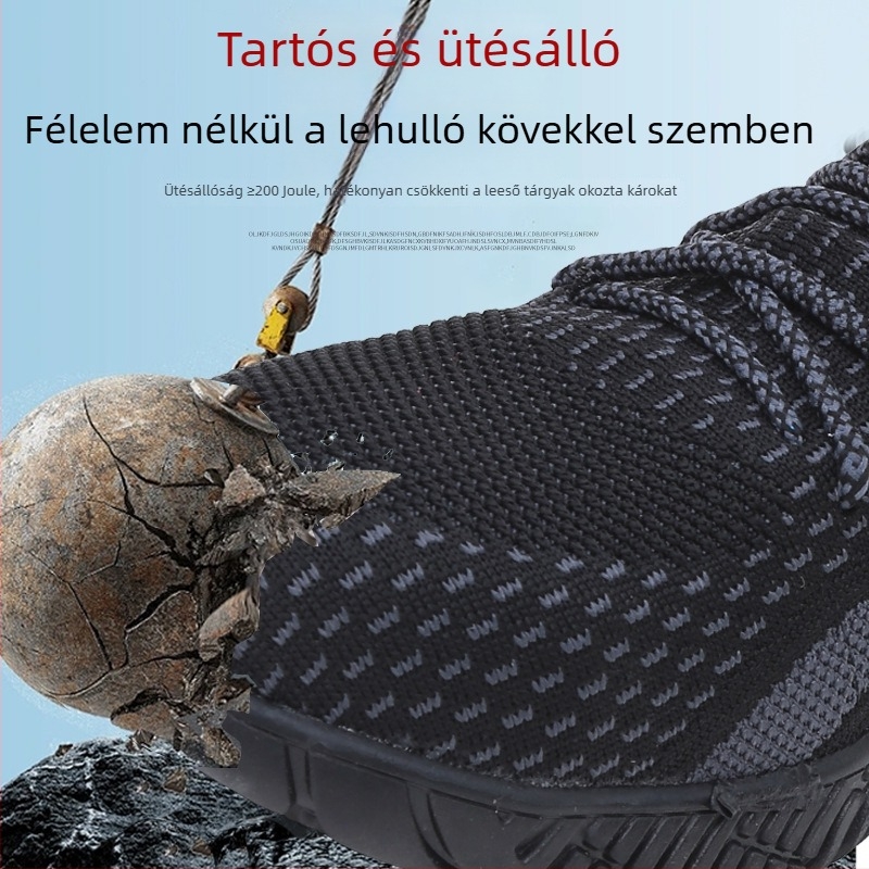 Férfi munkavédelmi cipő acélorrú orral, perforáció és ütés elleni védelemmel, hálós felsőrész, csúszásmentes gumitalp, lélegző