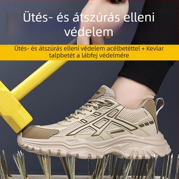 Férfi légáteresztő biztonsági cipő acélorrú orral, ütés- és perforáció elleni védelem, könnyű kivitel