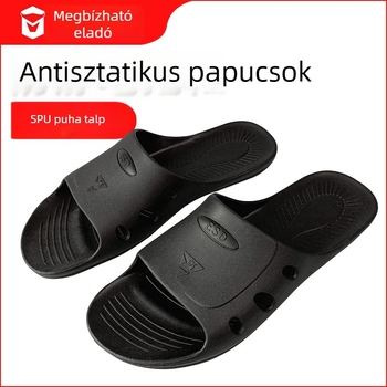 SPU anyagú anti‑statikus munkavédelmi papucs, fekete, hat lyukú, kényelmes puha talppal