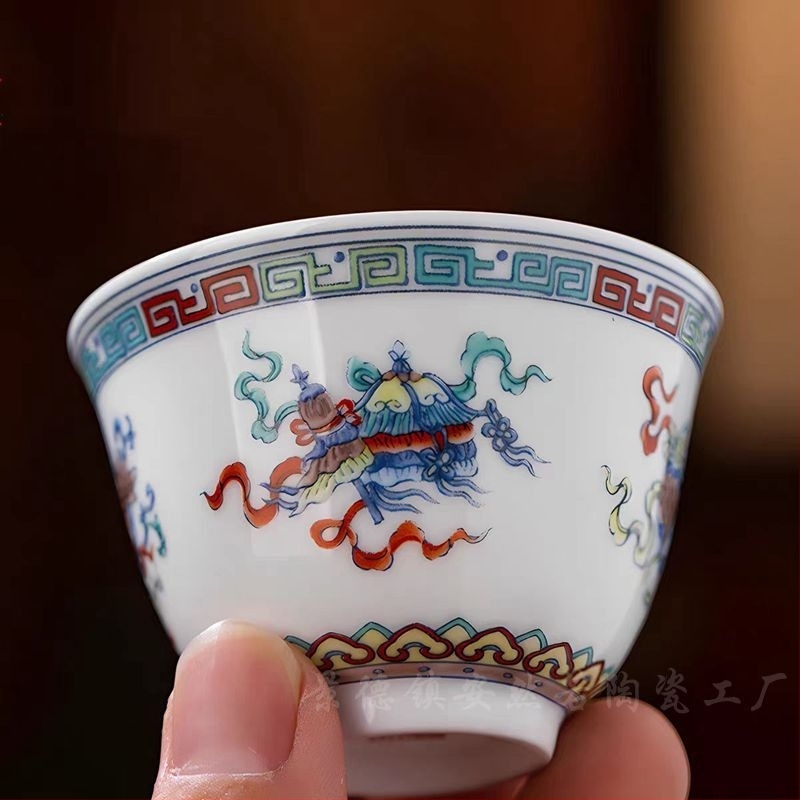 Doucai porcelán teás pohár, Gongfu teáskészlet otthonra, teáscsésze ajándék