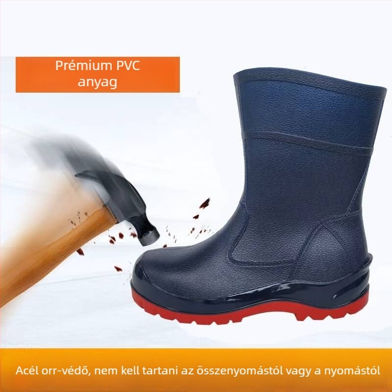 PVC biztonsági bakancs acélorrú — antiszatikus, sav- és lúgálló, csúszásmentes, kopásálló, perforáció elleni védelem, lélegző