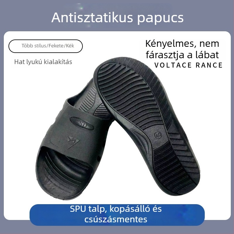 SPU munkacipő puha talppal, ESD, antistatikus, hat lyukas kialakítás, fekete-kék