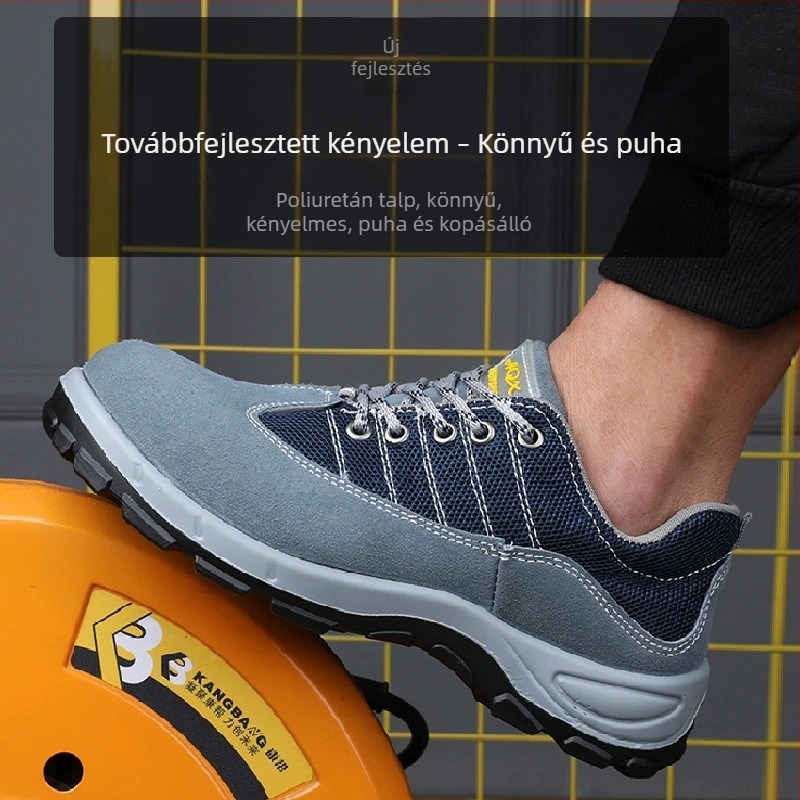 PU munkacipő – ütés- és áthatolás elleni védelem, nyáron és egész évben légáteresztő, puha és kényelmes, sportos és stílusos védőcipő, kopásálló, szagmentes