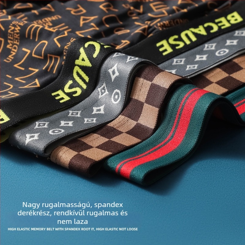 Férfiaknak lélegző, bőrbarát geometriai mintás boxerbriefek, középmagas derekú