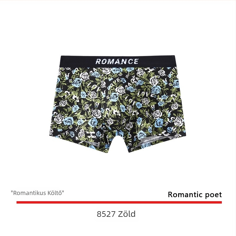 Pamut férfi boxer alsónemű rózsamintával, légáteresztő, puha és kényelmes.