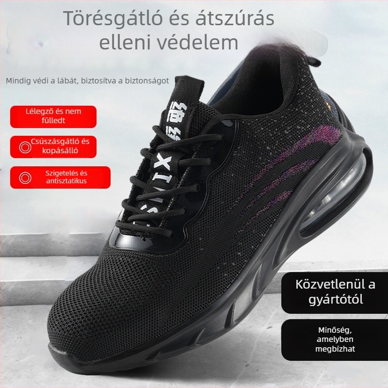 Férfi Fly-Knit védőcipő műanyag- és acéltokkal, lélegző, ütés- és átszúrásálló