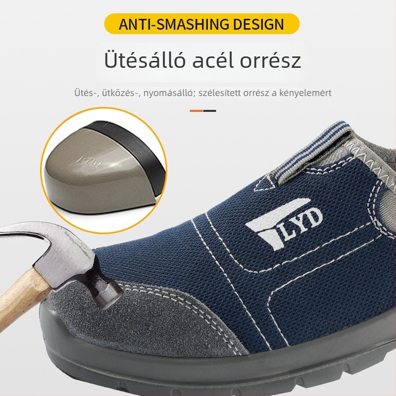 Slip-On antistatikus munkavédelmi cipő, ütés- és perforáció elleni védelemmel, légáteresztő, könnyű, csúszásmentes, kemény talppal, férfi cipő