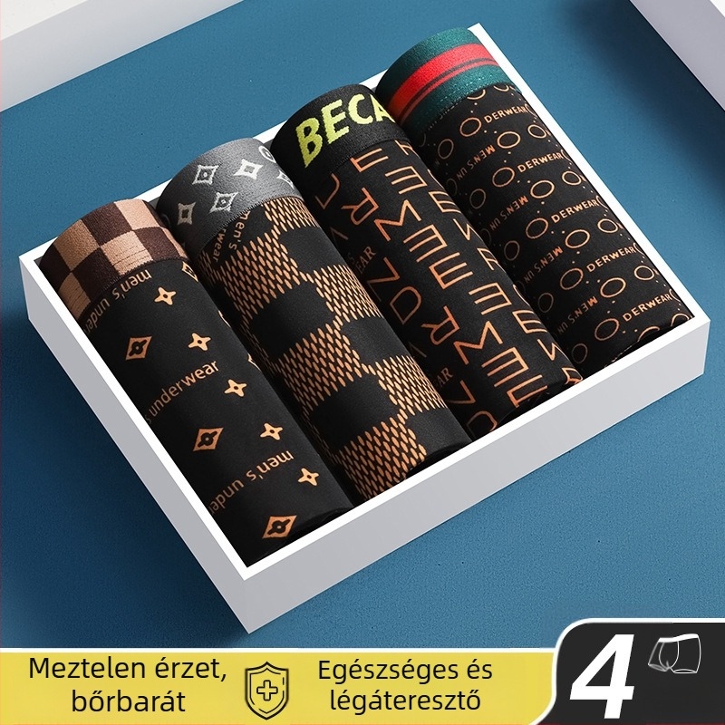 Férfi boxeralsó, magas rugalmasságú, laza fazon, luxus mintával, lélegző és bőrbarát, középszintű derekú, geometrikus mintázat