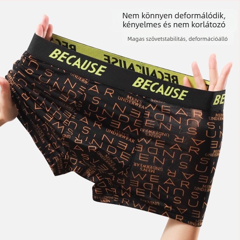 Férfi boxeralsó, magas rugalmasságú, laza fazon, luxus mintával, lélegző és bőrbarát, középszintű derekú, geometrikus mintázat