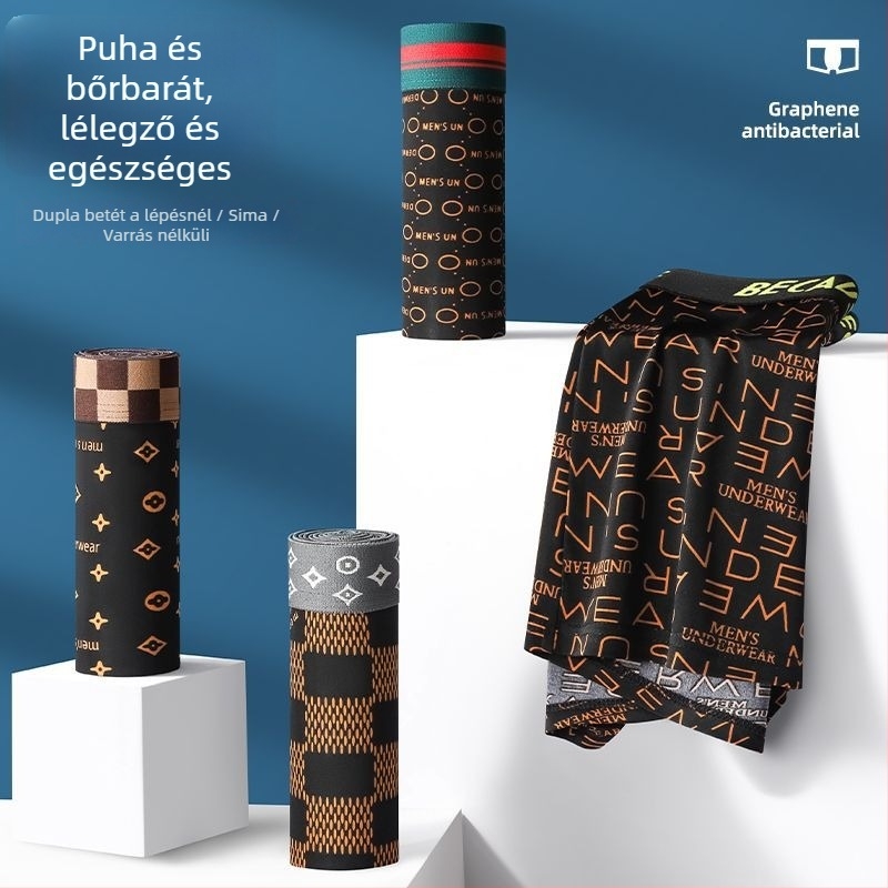 Férfi boxeralsó, magas rugalmasságú, laza fazon, luxus mintával, lélegző és bőrbarát, középszintű derekú, geometrikus mintázat