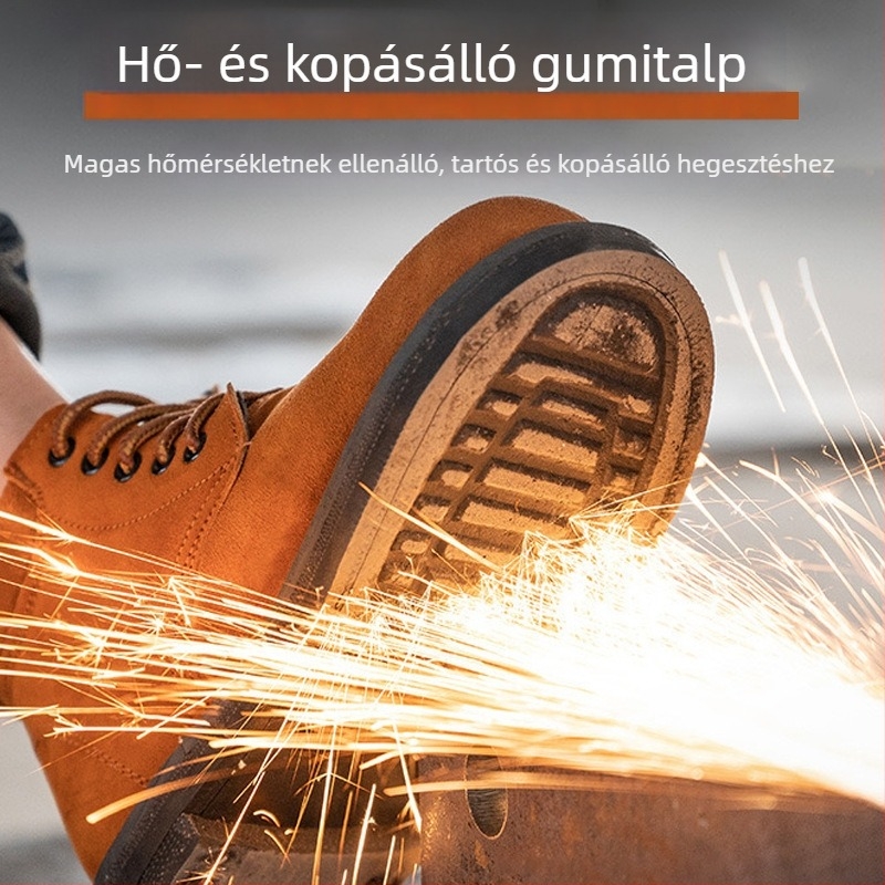 Varrásbiztos munkavédelmi cipő velúr bőrből és gumitalppal, hőálló, ütés- és átütésálló