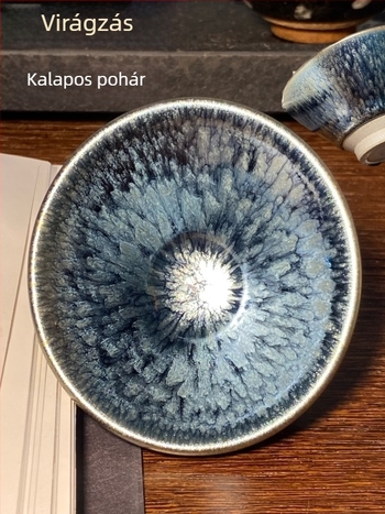 Jianzhan mestercsésze: klasszikus forma, máz Hundred-Flower Rabbit-Hair, Oil-Drop mintázat, pheasant-spot minta, arany- és ezüstszálas teáscsésze
