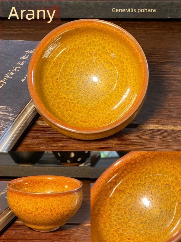 Jianzhan mestercsésze: klasszikus forma, máz Hundred-Flower Rabbit-Hair, Oil-Drop mintázat, pheasant-spot minta, arany- és ezüstszálas teáscsésze