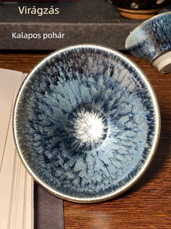Jianzhan mestercsésze: klasszikus forma, máz Hundred-Flower Rabbit-Hair, Oil-Drop mintázat, pheasant-spot minta, arany- és ezüstszálas teáscsésze
