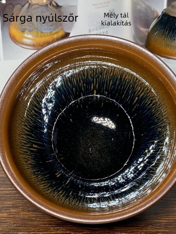 Jianzhan mestercsésze: klasszikus forma, máz Hundred-Flower Rabbit-Hair, Oil-Drop mintázat, pheasant-spot minta, arany- és ezüstszálas teáscsésze