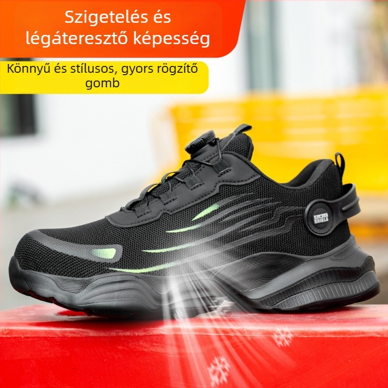 Nyári légáteresztő, szigetelt munkavédelmi cipő: ütés- és perforációvédelmével, 6KV izoláció, ultra könnyű, kopásálló, forgócsattal