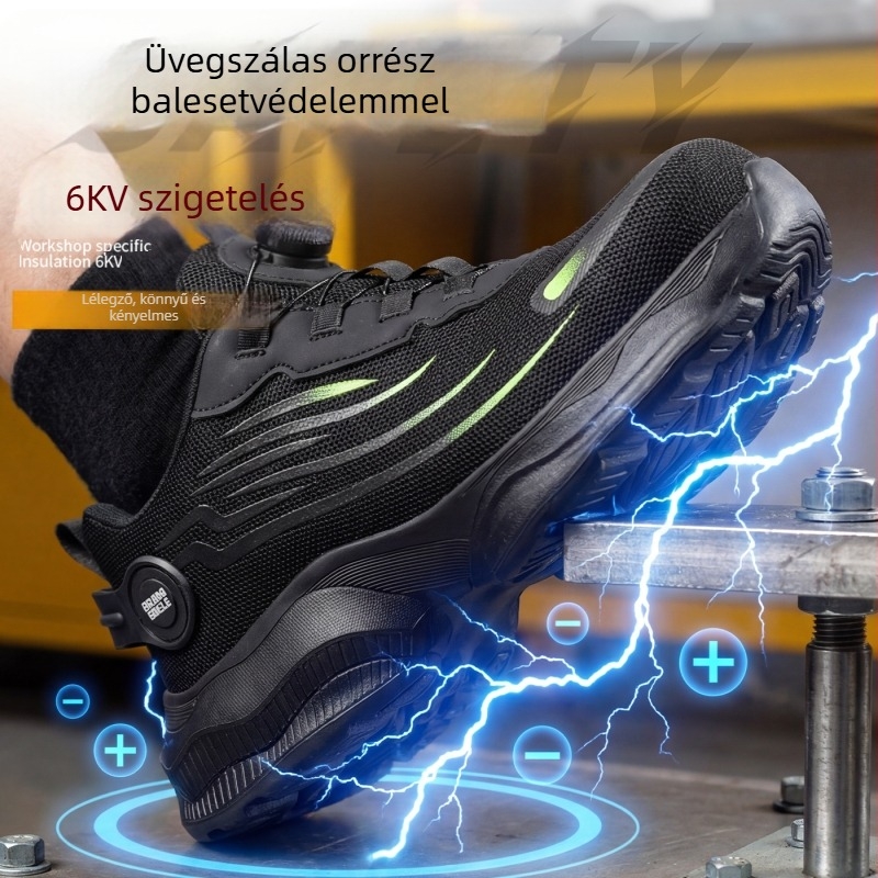 Nyári légáteresztő, szigetelt munkavédelmi cipő: ütés- és perforációvédelmével, 6KV izoláció, ultra könnyű, kopásálló, forgócsattal