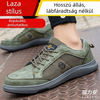 Kényelmes munkacipő, kopásálló hálós felsőrész, lélegző, ütés- és átszúrásvédelmet nyújtó, csúszásmentes talppal.