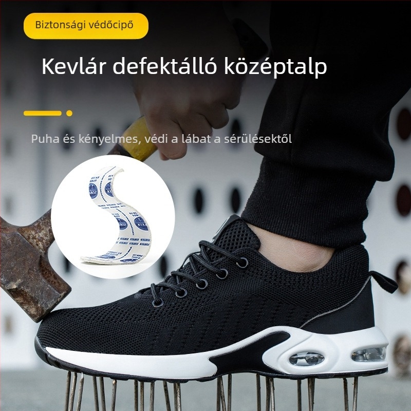 Férfi munkavédelmi cipő acélorrral, ütés- és perforáció elleni védelemmel, könnyű, négy évszakos Flyknit felső rész