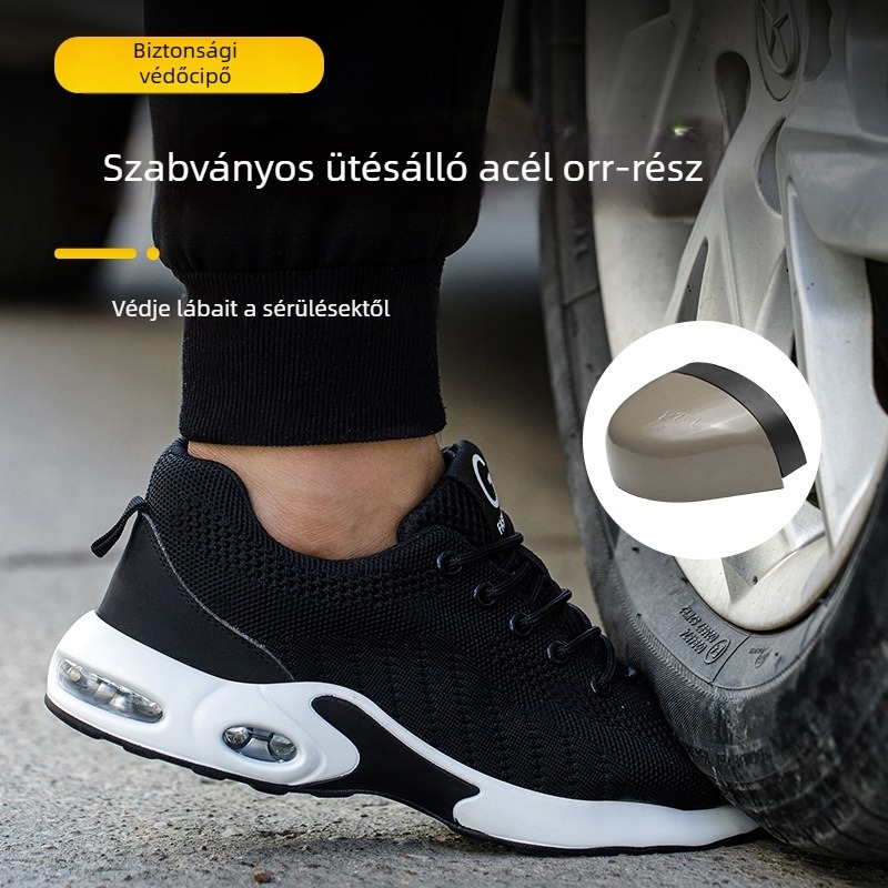 Férfi munkavédelmi cipő acélorrral, ütés- és perforáció elleni védelemmel, könnyű, négy évszakos Flyknit felső rész