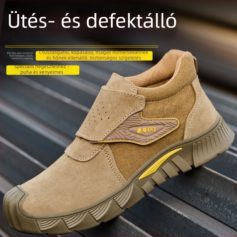 Férfi hegesztőbiztonsági cipő: szigetelés, hővédelem, ütés- és perforálás elleni védelem; velúr és vászon.