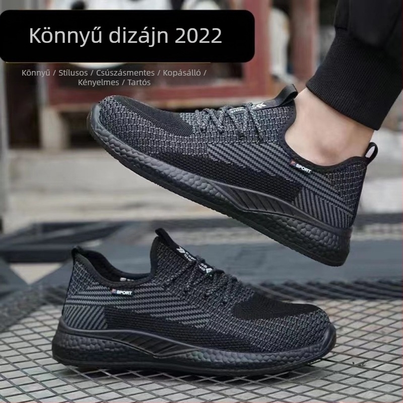 Férfiak számára légáteresztő munkavédelmi cipő, csúszásmentes, ütés- és perforáció elleni védelemmel, acélorrú – könnyű munkavédelmi cipő építkezéshez