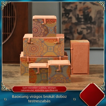 Luxus ajándékdoboz: Zisha teáskanna, brokát tárolódoboz, porcelán teáskészlet, teáscsésze fedő, tál és mestercsésze (üres doboz)