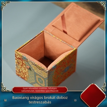 Luxus ajándékdoboz: Zisha teáskanna, brokát tárolódoboz, porcelán teáskészlet, teáscsésze fedő, tál és mestercsésze (üres doboz)