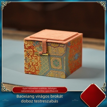 Luxus ajándékdoboz: Zisha teáskanna, brokát tárolódoboz, porcelán teáskészlet, teáscsésze fedő, tál és mestercsésze (üres doboz)
