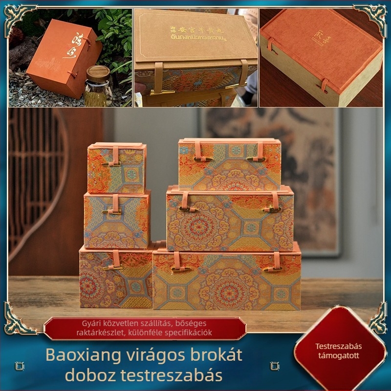 Luxus ajándékdoboz: Zisha teáskanna, brokát tárolódoboz, porcelán teáskészlet, teáscsésze fedő, tál és mestercsésze (üres doboz)