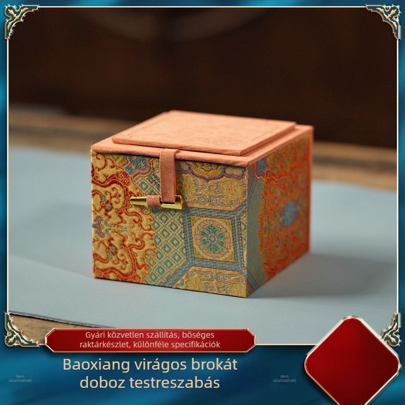 Luxus ajándékdoboz: Zisha teáskanna, brokát tárolódoboz, porcelán teáskészlet, teáscsésze fedő, tál és mestercsésze (üres doboz)