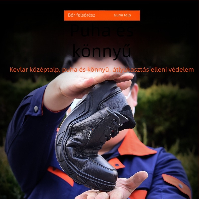 Vízálló, könnyű férfi munkavédelmi cipő acélorrú, gumírozott talppal, kopásálló, áthatolás elleni védelemmel, csúszásmentes