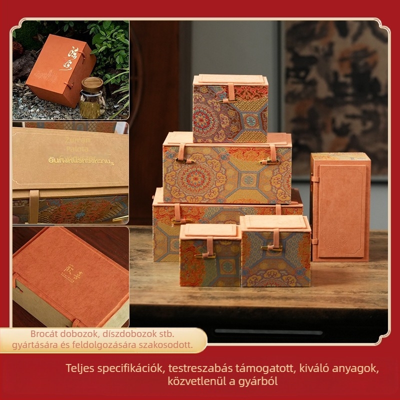 Ajándékdoboz lila agyag teáskanna és porcelán teáskészlethez, fedeles csészével és gaiwan-nal, ékszerdoboz