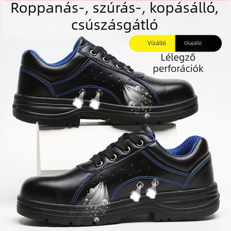 Légáteresztő munkavédelmi cipő acélorrúval, ütés- és perforációálló, könnyű nyári biztonsági lábbeli