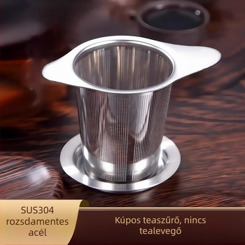 Rozsdamentes acélból készült kónuszos teafilter, kettős füllel, könnyen tisztítható, otthoni használatra